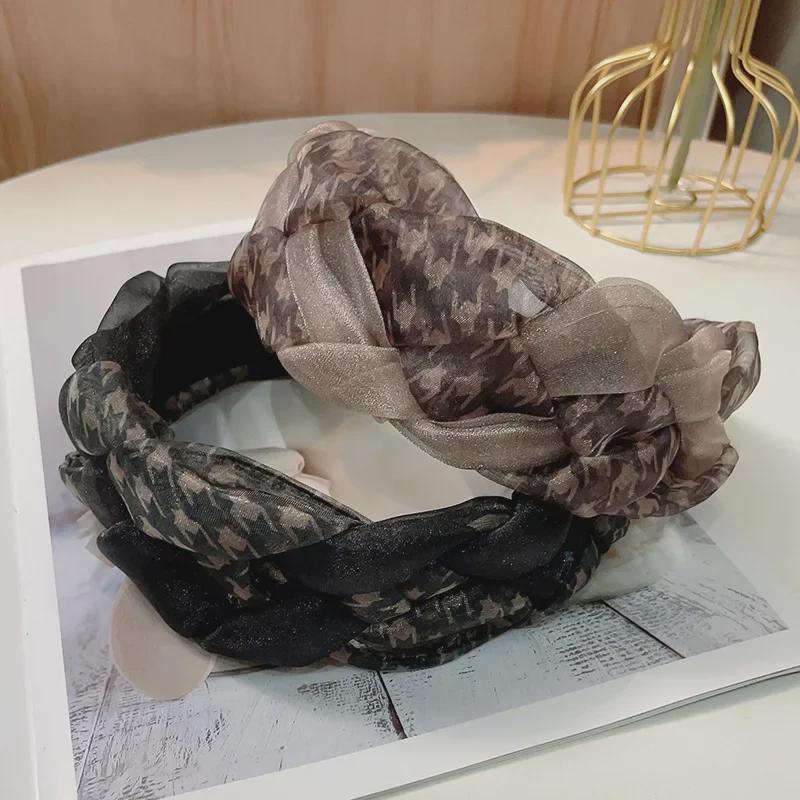 Breites Organza-Tuschemalerei-Spleiß-Flechtstirnband - High-End-Feenstil-Mesh-Design für Damen