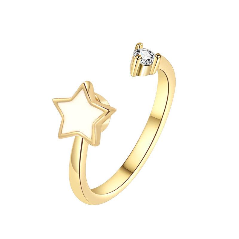 Star Rotating Open Ring For Women Enamel Spinner Band Unique Design Stress Relief Jewelry Fashion Accessory Gift