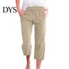 Comfortable Trousers Women Cropped Pants Solid Color Loose Fit Mid-calf Spring Summer Autumn with Elastic Waistband Casual Commuting Style
