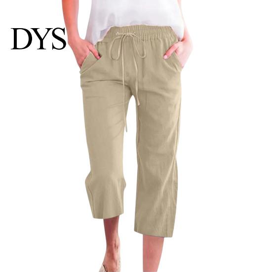 Comfortable Trousers Women Cropped Pants Solid Color Loose Fit Mid-calf Spring Summer Autumn with Elastic Waistband Casual Commuting Style