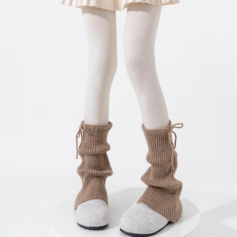 Boots Cotton Socks Cover Bow Straps Thickened Thermal Stacking Socks Gray Knitted Calf Cover