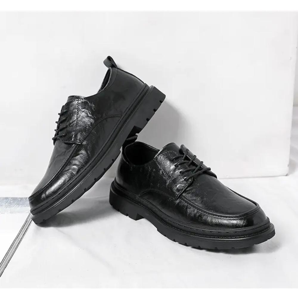 

Spring New Lace Up Oxford Shoes High-quality Men s Comfortable Genuine Leather British Thick Soled Business Dress Leather Shoes 45 чёрный