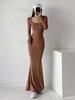 Women's Retro Square Neck Mermaid Dress with Long Sleeves - Spring/Autumn Bodycon Waist-cinching Skirt