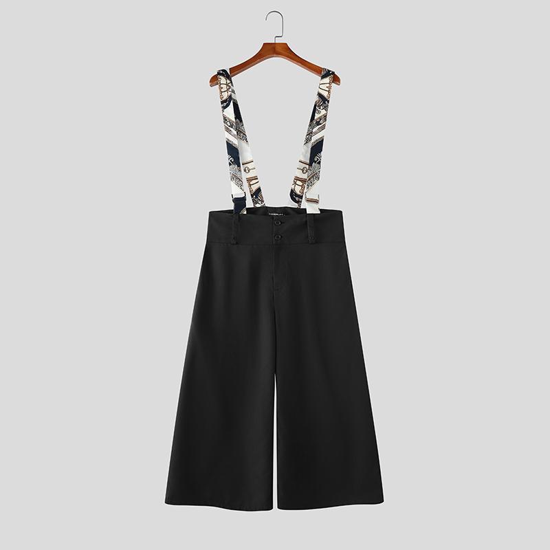 INCERUN Herren Druck Hosenträger Reißverschluss Taille Lässig Weite Beine Overalls Hose Streetwear