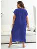 Plus Size Hand-Crocheted Color Block Deep V Slit Beach Cover-Up Dress