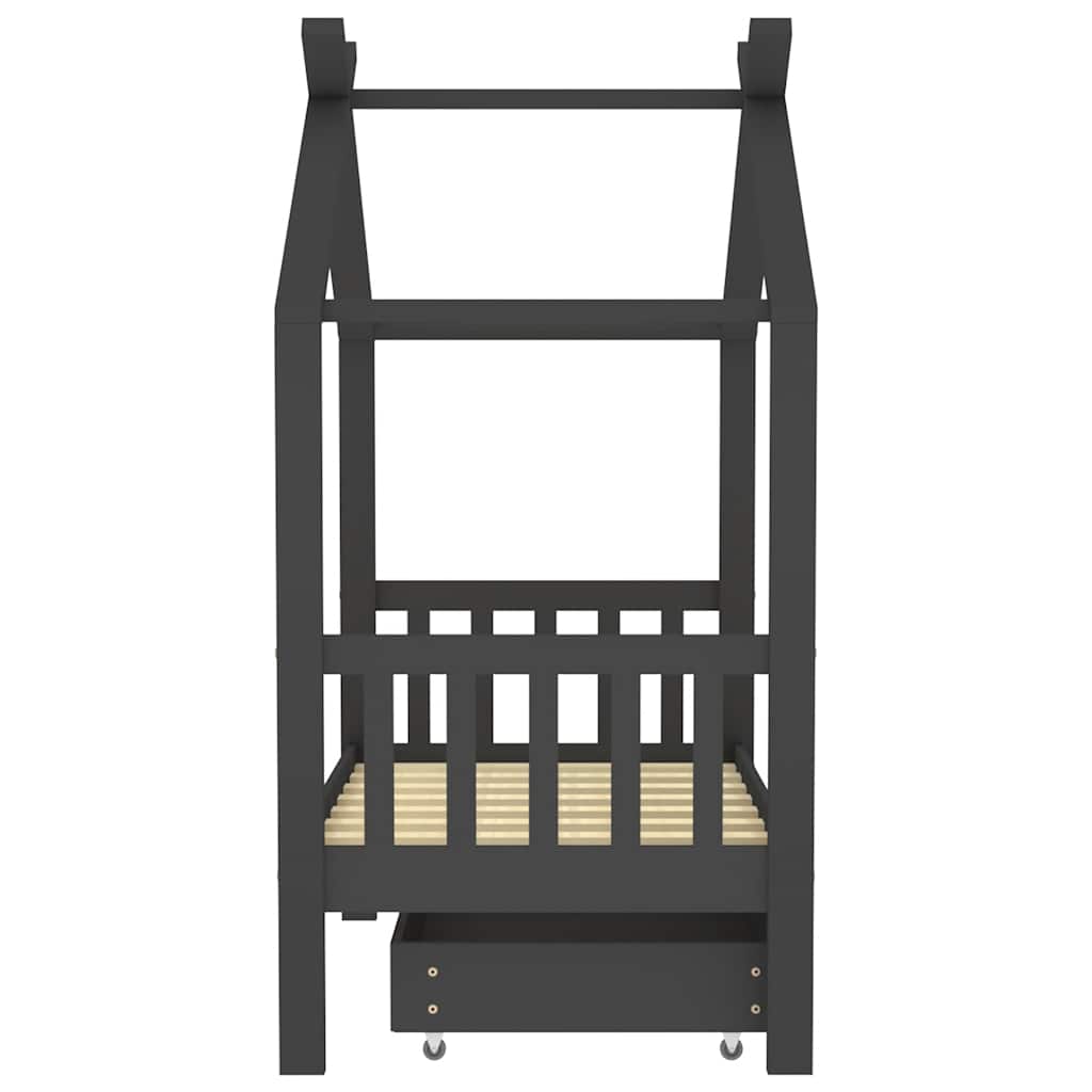 Kids  Bed with Drawer Dark Grey Solid Pine Wood 70 x 140 cm