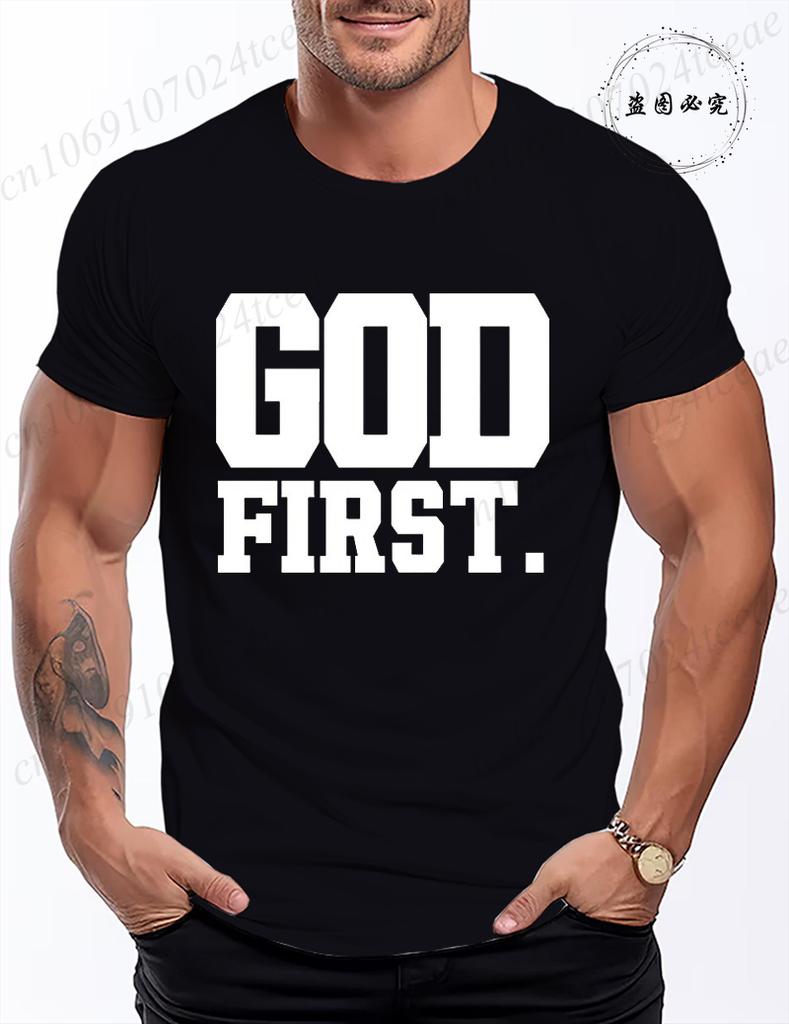 Funny God First Graphic Tshirt for Men Women Clothing Fashion Style T Shirts Y2K Tops Casual Shortsleeve Tshirt Streetwear