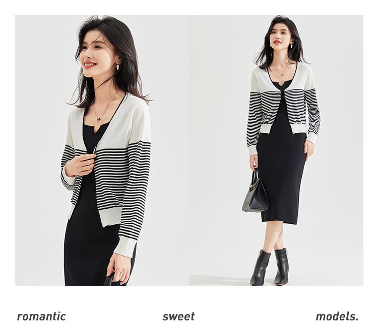 Early Spring V-Neck Knitted Striped Cardigan