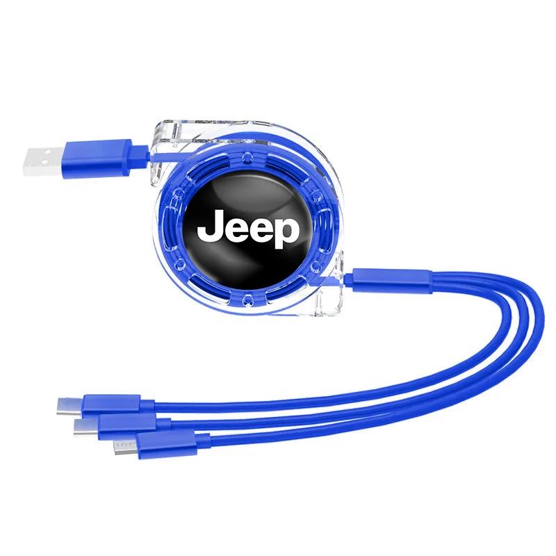 For Jeep Car Interior 3 In 1 Fast Charger USB Data Cable Accessories For Jeep Renegade Wagoneer Avenger Recon Wrangler JK Gla