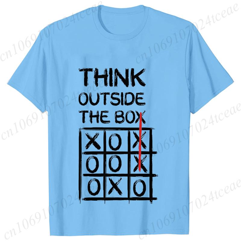 Retro Men's T-Shirt Think Outside The Box Print Short Sleeve T-Shirt Summer Casual Tees Top Loose Oversized T-Shirt for Men