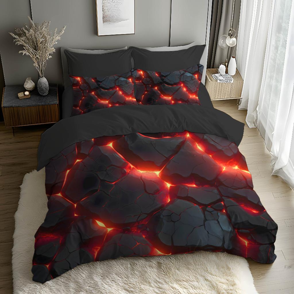 Fantasy Red Glow Duvet Cover Set With 3D Printing Design Soft Brushed Polyester Bedding Set  All-Season Comfort Machine Washable