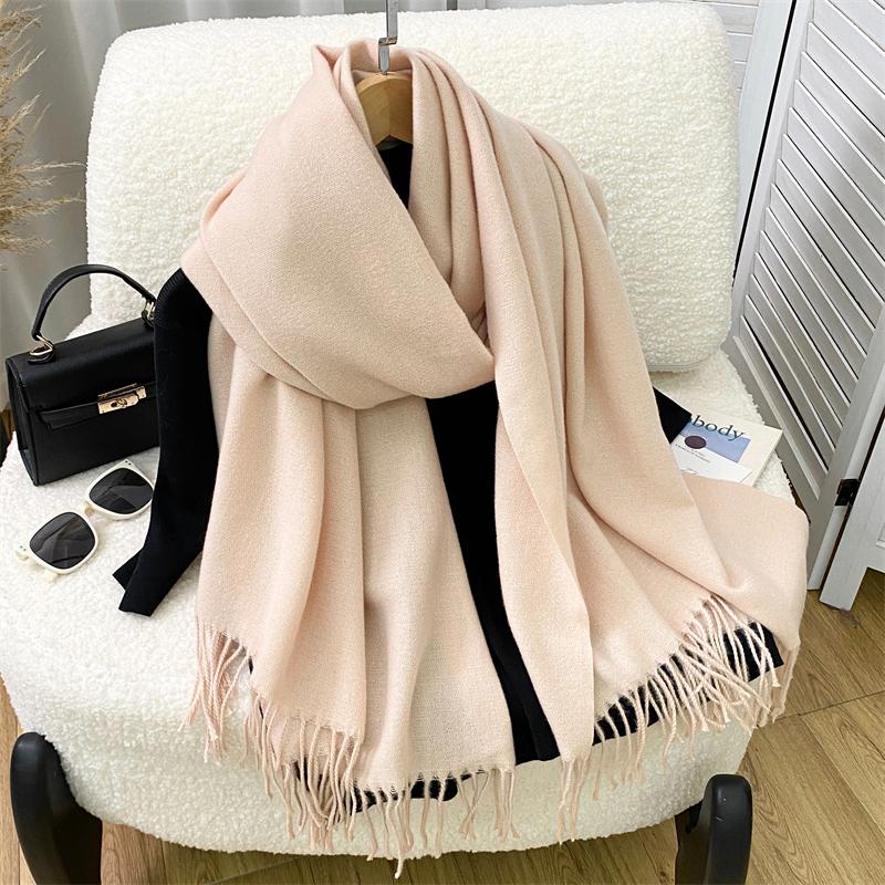 Luxury Solid Cashmere Scarf Women Winter Tassel Shawl Pashmina Big Size Handkerchief Lady Soft Outdoor Windproof Ski Bufanda