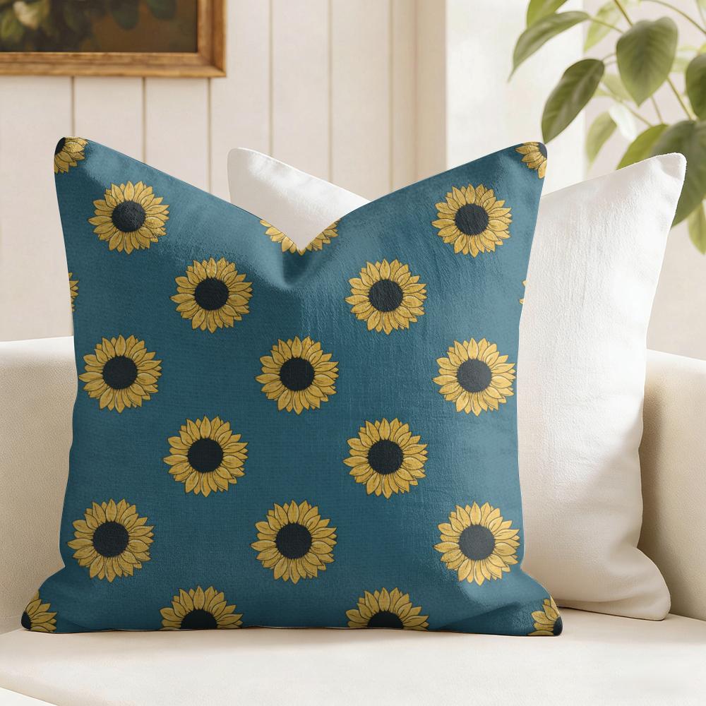 Sunflower Pattern Cushion Cover Natural Linen Pillow Cover Double-Sided Print Cushion Cover For Sofa Home Decor
