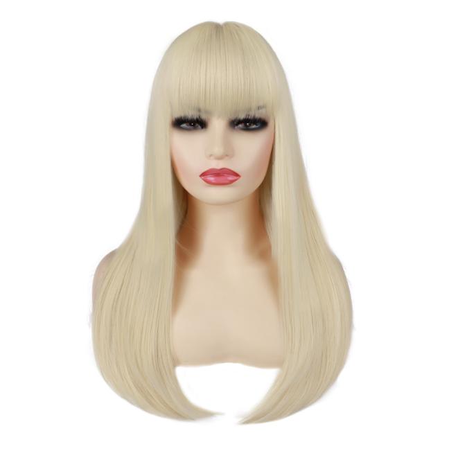 

Синтетические волосы, светлые парики с челкой, длинный шелковистый прямой парик для женщин, парик для косплея, вечеринки, термостойкий, для повседневного костюма 24inches