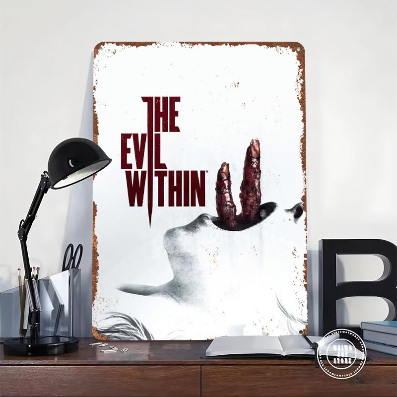 The Evil Within Game Cover Art Poster Customized Wall Art Vintage Metal Signs Retro Tin Plaque for Man Cave Room Decorations
