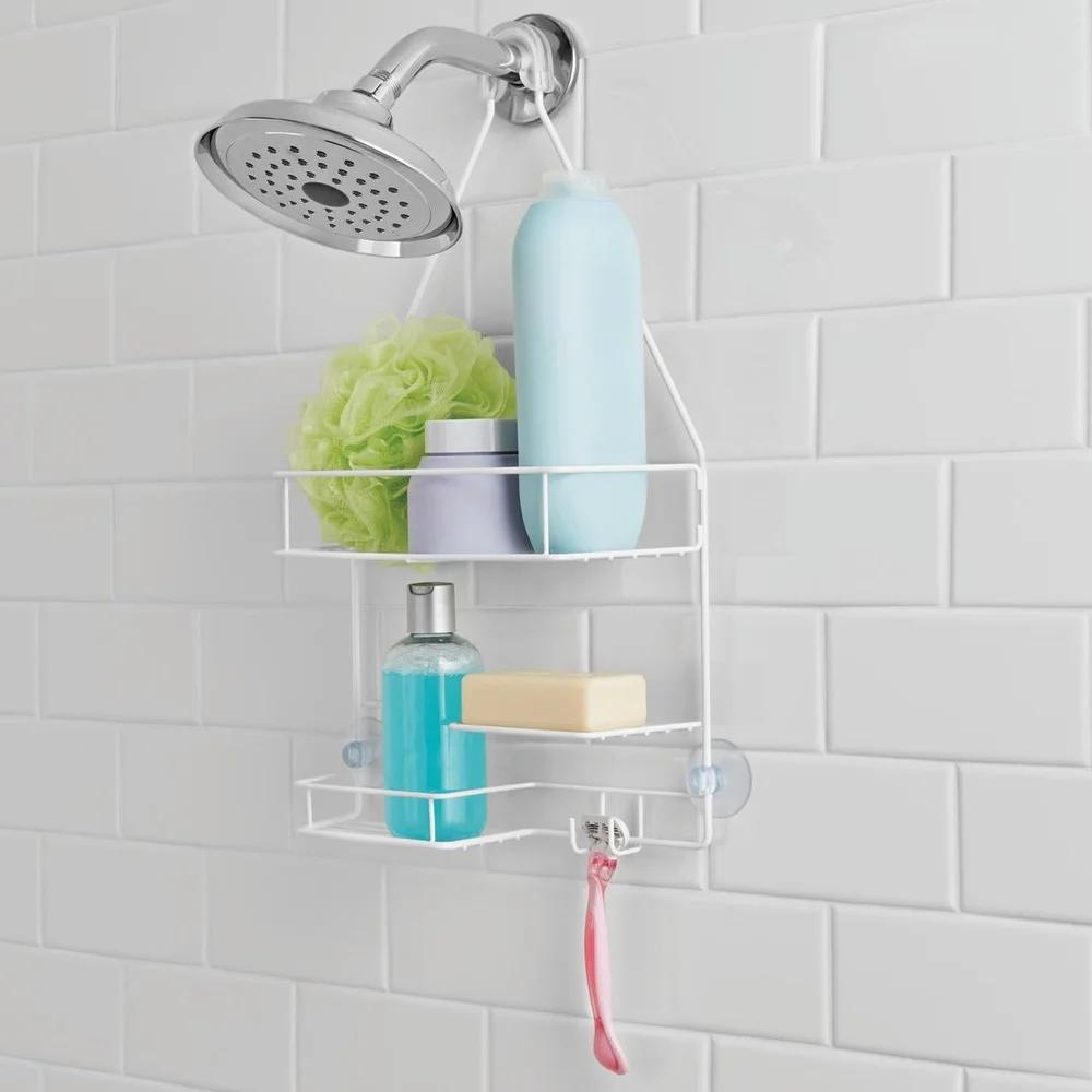 Over Shower Caddy with 2 Shelves Soap Tray Hooks Rust Resistant Bathroom Storage Solution Shower Essentials