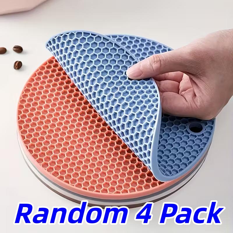 

4 Round Kitchen Trivets, Reusable Heatproof Mat for Table Protection Under Hot Cookware & Dishes M
