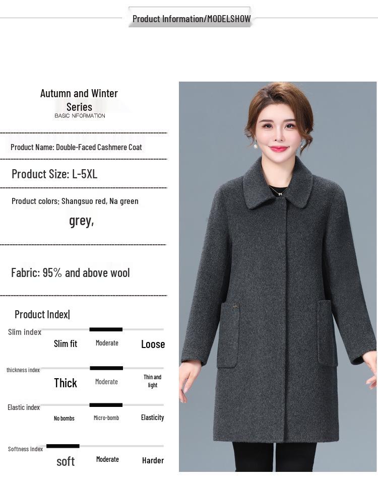 Women's Mid-Length Double-Sided Cashmere Coat for Autumn/Winter 2025 - Elegant Wool Coat for Middle-Aged and Elderly