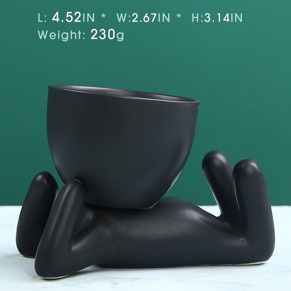 Creative Black Figure Flower Pot Plant Cactus Potted Abstract Ceramic Figure Flower Pot Figurine Coffee Table Living Room Decor