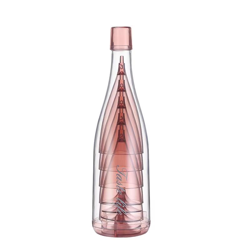 

Plastic Foldable Champagne Wine Glasses Set Reusable Wine Glasses with Storage Bottle Suitable for Outdoor Camping Travel рожевий