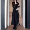 Hepburn temperament black long-sleeved dress children's early autumn new small irregular waist dress