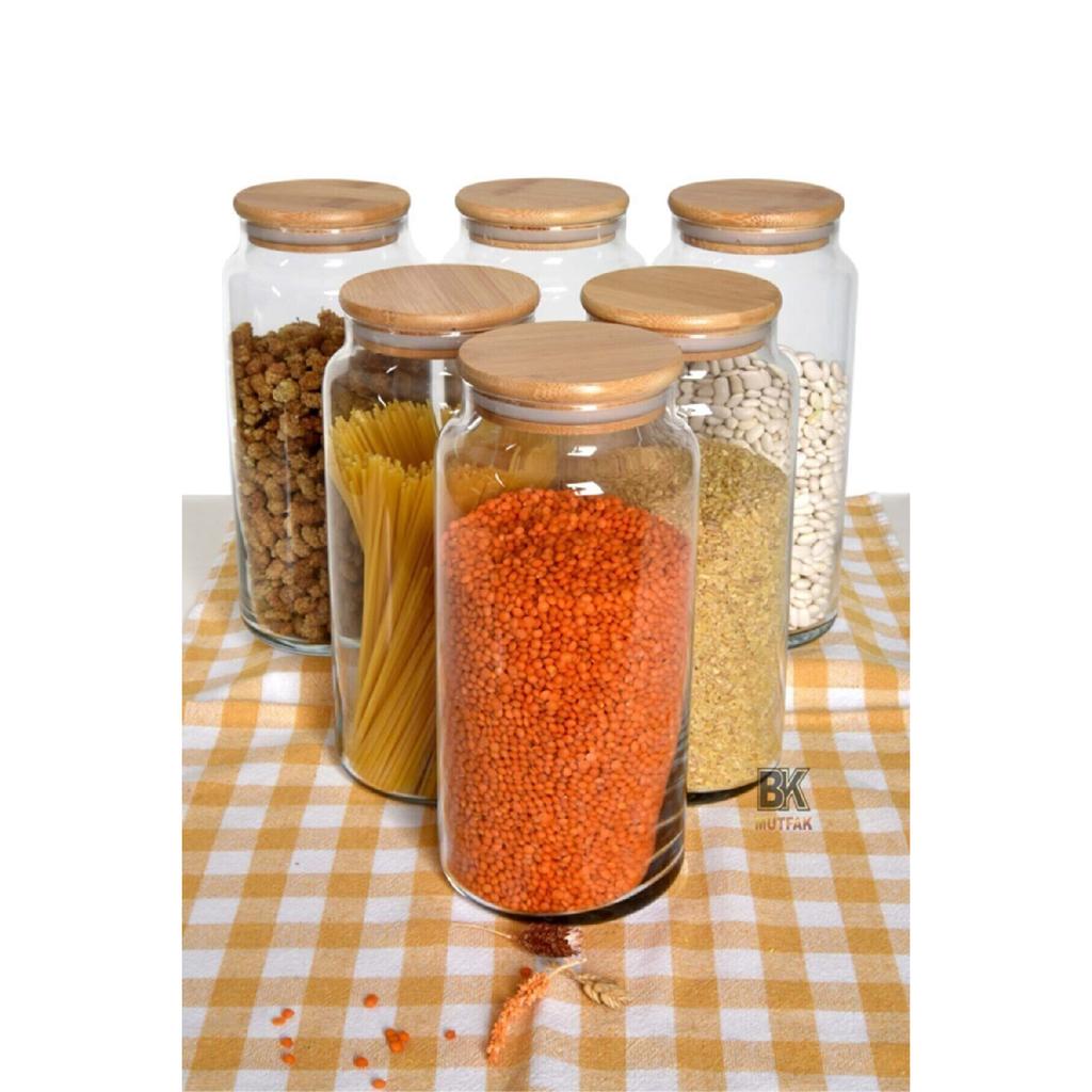 Set Of 6 Vacuumed Large Size 1300ml Jars With Bamboo Lids