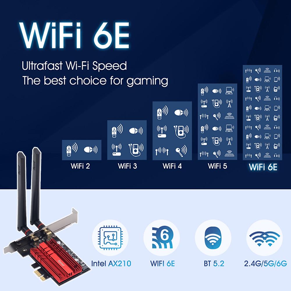 Fenvi FV AXE3000 Wi Fi 6E AX210 BT 5.2 Wireless 5374Mbps 2.4G 5GHz 6G WiFi 802.11AX AC PCIExpress Network Card Adapter