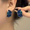 Marineblaue Farbe Blütenblatt Blume Emaille Koreanischer Stil Ohrstecker für Frauen Mädchen Liebe Ästhetik Alltag Minimalistischer Schmuck