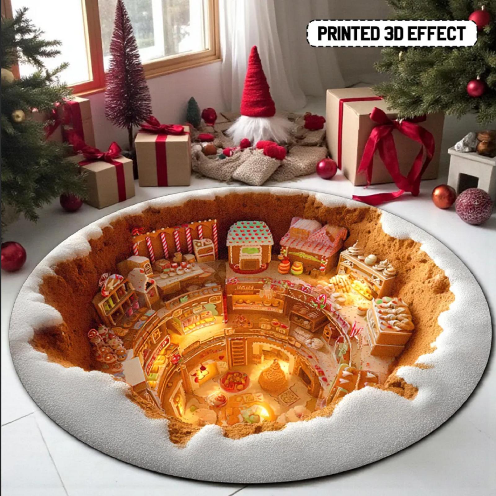 

3D Рождественский ковер Рождественский оптический ковер, Ковер с круговым вихрем, Декоративный ковер с глубоким ворсом, Забавный нескользящий коврик. Подходит для гостиных, спальни One Size