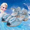 Sandálias de Salto Alto para Meninas Sandálias de Verão Sapatos de Princesa Elsa Sapatos de Cristal com Lantejoulas para Crianças Moda Sola Macia Sapatos de Verão para Colegas