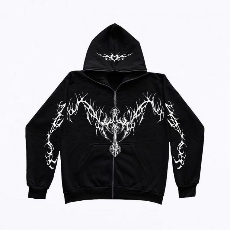 Felpa con zip Y2K Gotica Streetwear Retro Vestibilità Larga Unisex