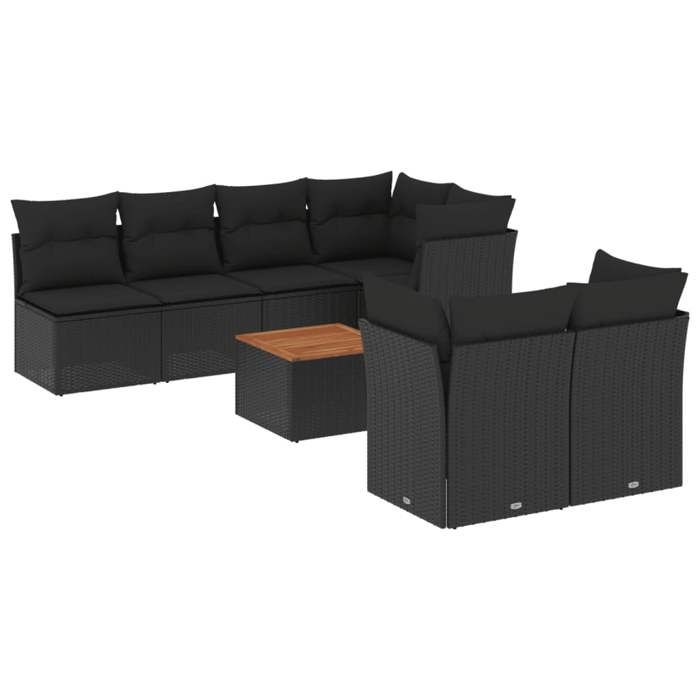 VidaXL Salon de Jardin avec Coussins 8 pcs, Canapés de Terrasse, Ensemble de Meubles de Patio, Mobilier d'Extérieur, Noir 3255845