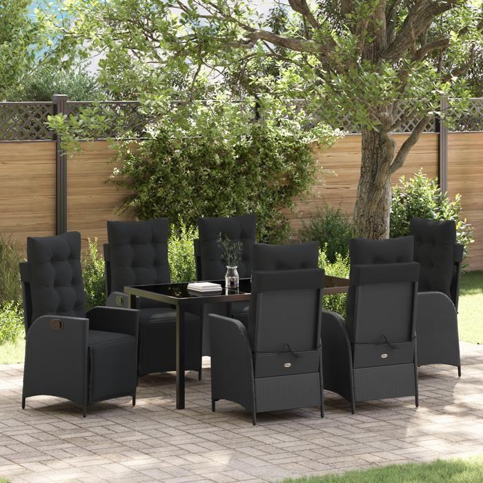 VidaXL Ensemble de salle à manger de jardin 7 pièces Noir Poly Rattan 3380537