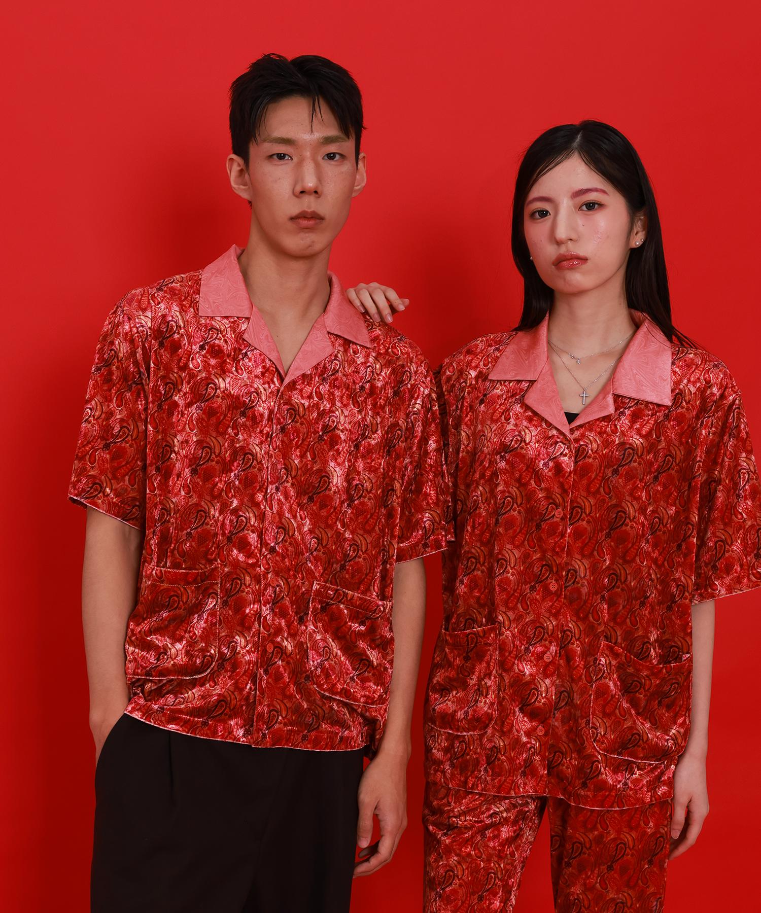 Ogi Velvet Short Sleeve Shirt Red Pink