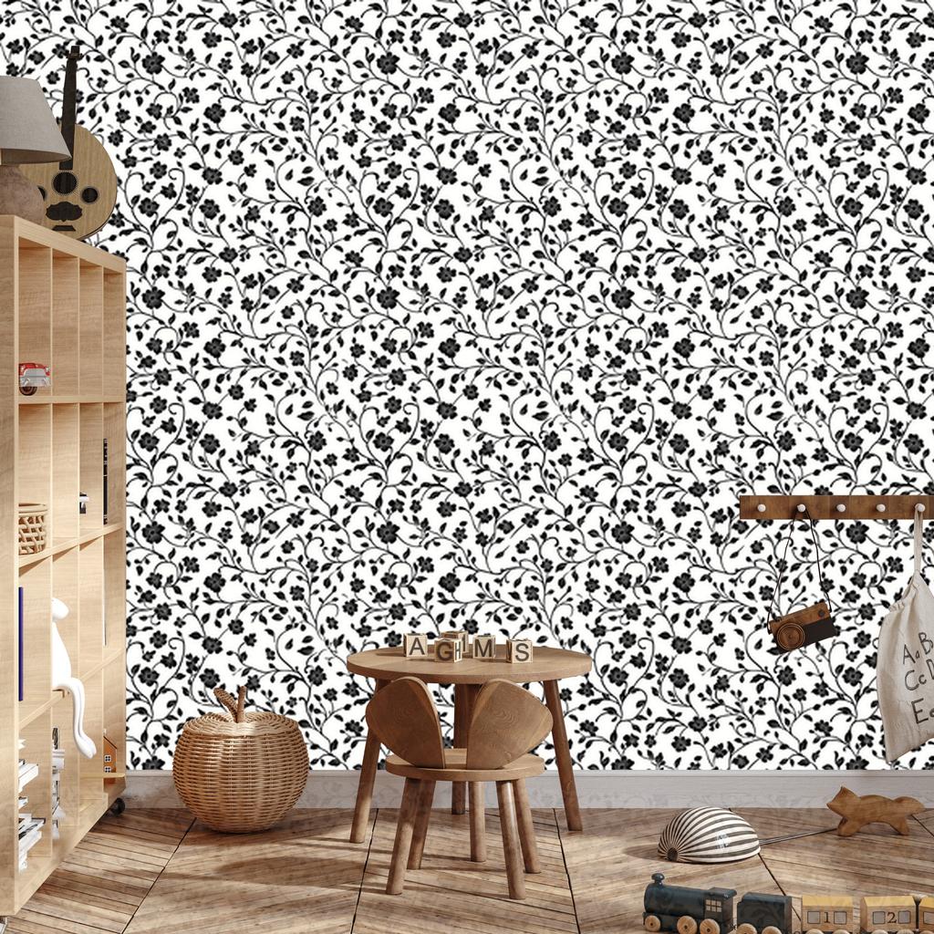 Wallpaper Black and white flowers light gray, gray and white 50x1000