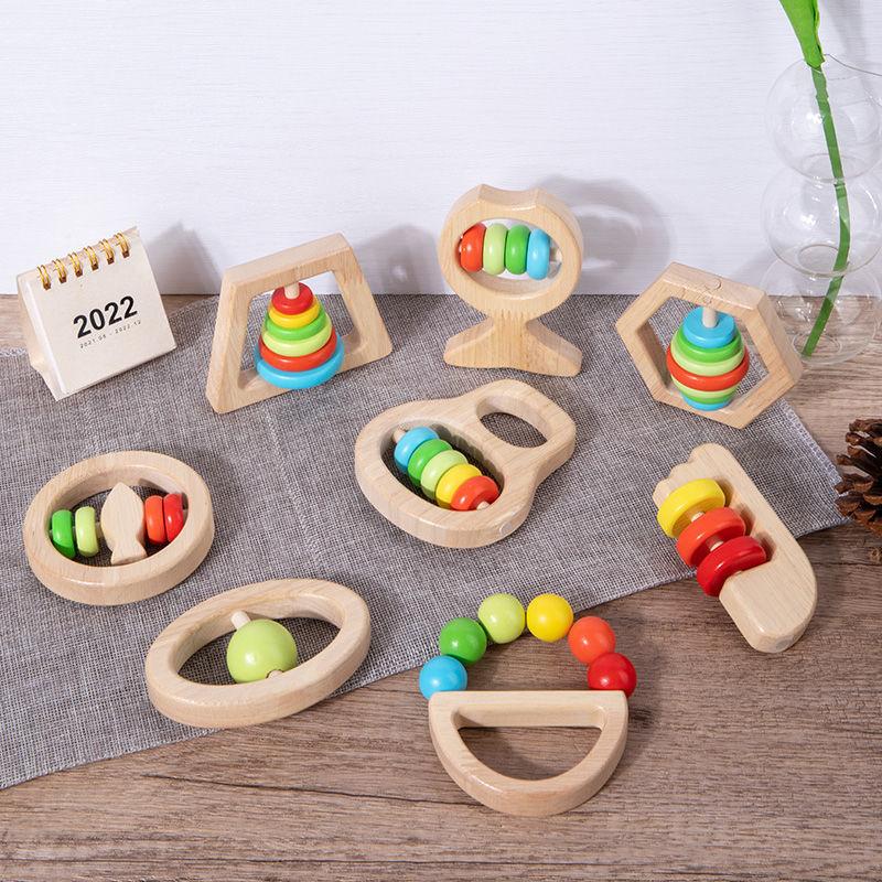Montessori Baby's Rattle Molar Biteable Comfort Toy Wooden Newborn0-1Year-Old Baby Grip
