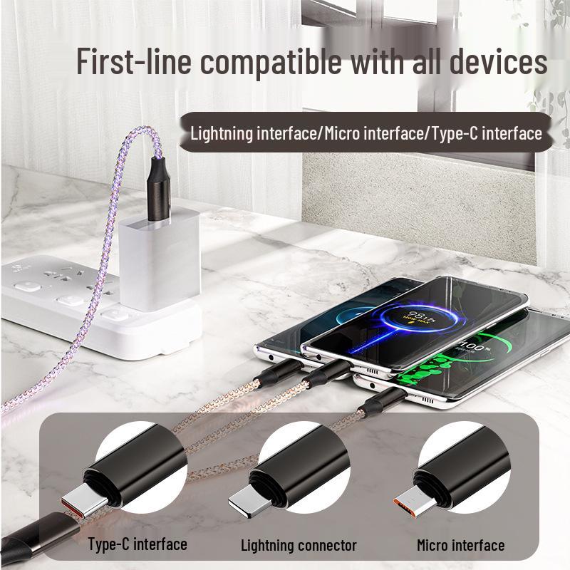 RGB Gradient Fast-Charging Data Cable - 3-in-1 with Running Light