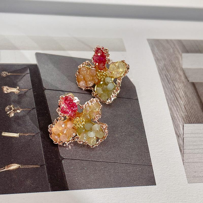 Fashion Classic Pink Color Crystal Enmale Earrings For Women Girls Exquisite Design Pendant Flower Ear Rings Jewelry Accessories