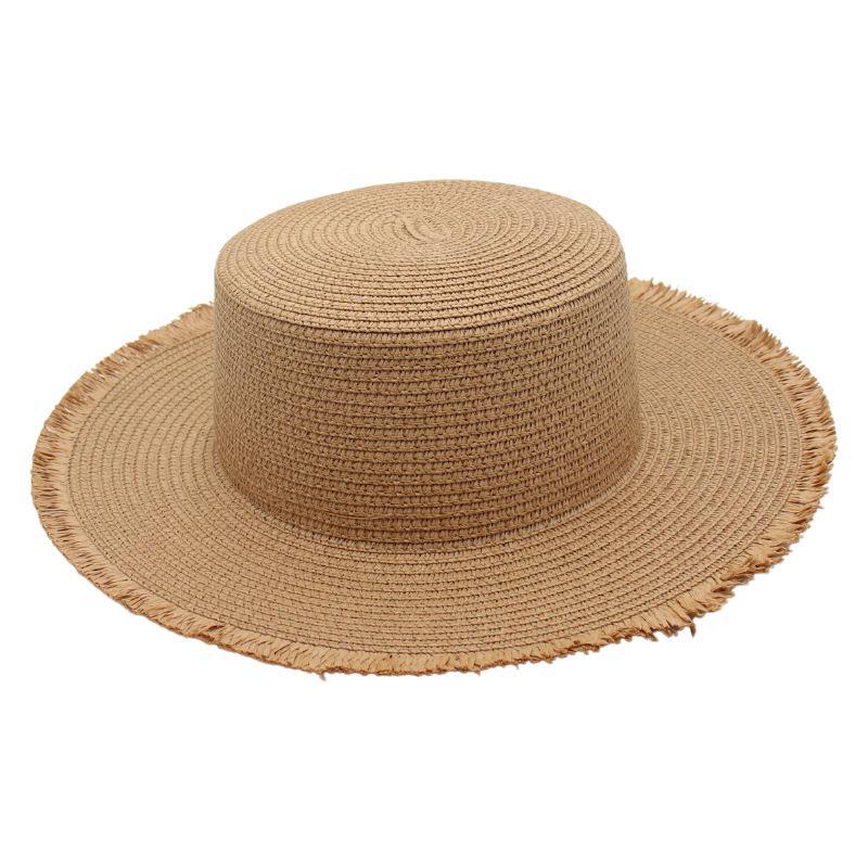 Flat Top Beach Hat Seaside Sun Hat Dome Vacation Rough Rim Panama Lafite Straw Hat