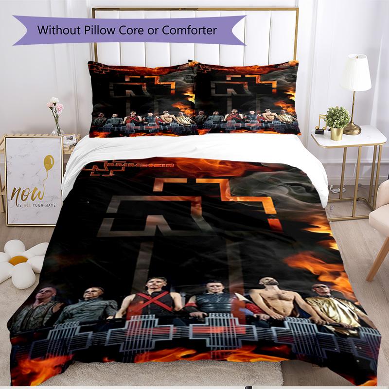 3pcs Duvet Cover Set (1*Duvet Cover + 2*Pillowcase, Without Core), Rammstein Print Soft All‑Season Bedding Set, Home Bedroom Decor Gift