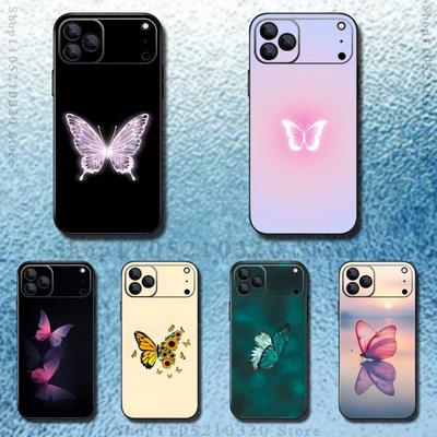 Schmetterlingsmuster Handyhülle Für iPhone 17,16,15,14,13,12,Pro,Max,Plus,E,SE4,Air,Mini Schwarze Weiche Hülle