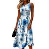 Women Sleeveless Round Neck Casual Dress Floral Print A Line Midi Dress Soft Fabric Comfortable Fit Elegant Style for Daily Wear