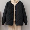 Winter Light Loose Women Down Jacket Rhombus Grid Collarless Round Neck Cotton Padded Small Coat