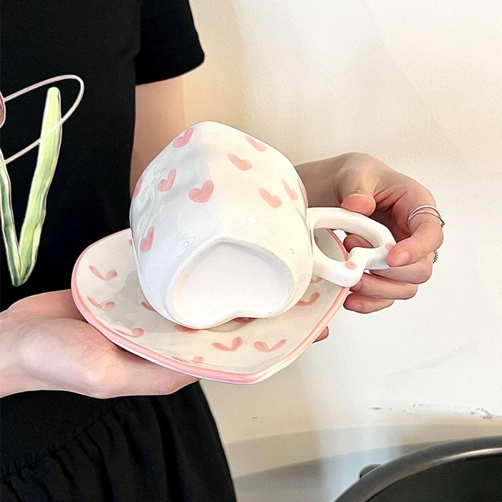 Sweet Ceramic Mugs 250ml Tea Milk Cups Hand Drawn Love Heart Cup  Kitchen