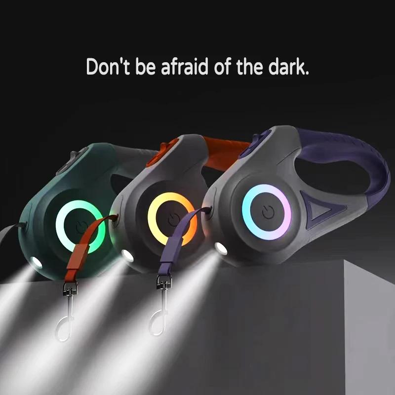 LED Einziehbare Hundeleine mit Licht für Welpen Kleine Mittlere Große Hunde Katzen Haustier Geschirr Leinen Halsband Zubehör 3m 5m Rolle