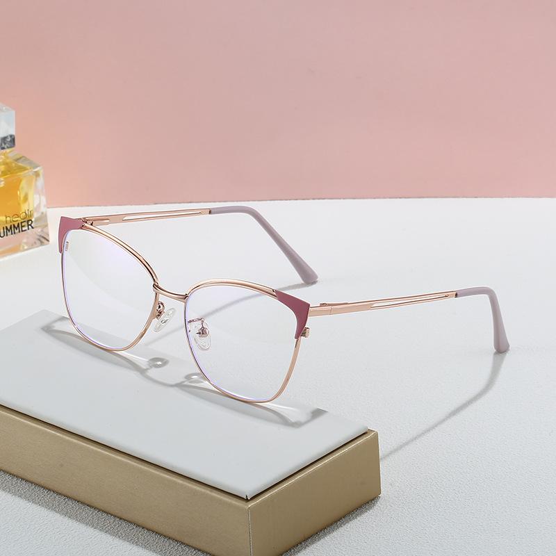 Blaulichtfilterbrille, Retro Metallbrillengestell, Modische Cat-Eye-Flachgläser für Damen und Herren