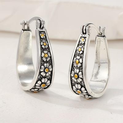 Women's Retro Flower Earrings Hand Carved Flower Design for Daily and Formal Activities - Elegant Bohemian Jewelry Gift