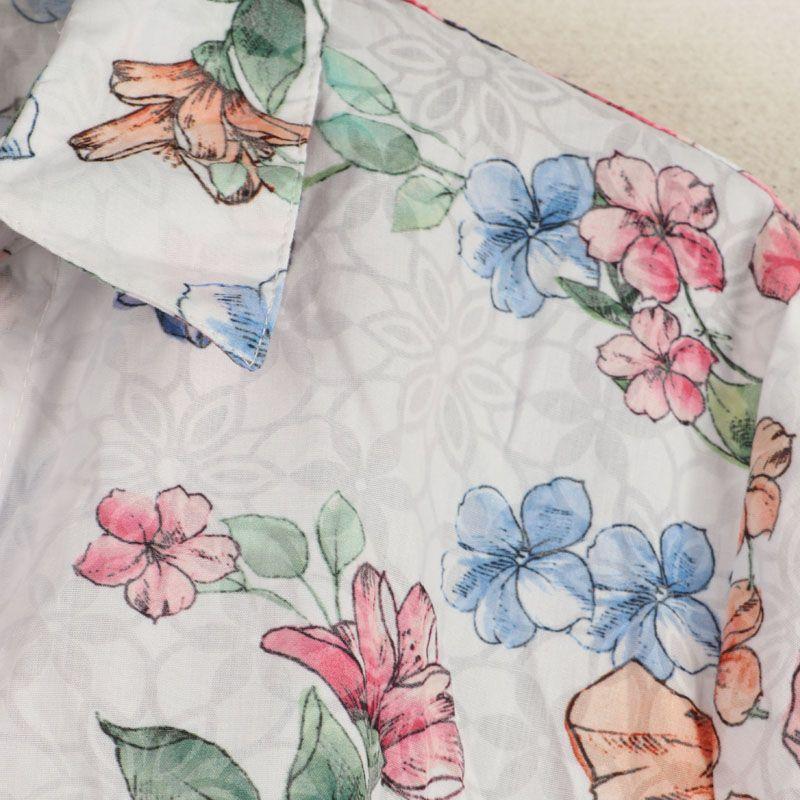Sunshine Spring Summer New Foreign Trade European and American Plus Size Women Clothing Lapel Print Short Sleeve Shirts Thin