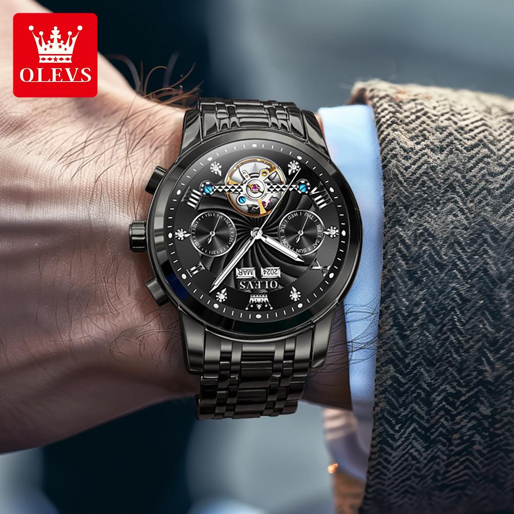OLEVS Brand Watch Multi Functional Men's Fully Automatic Mechanical Watch Waterproof Steel Strap 7088