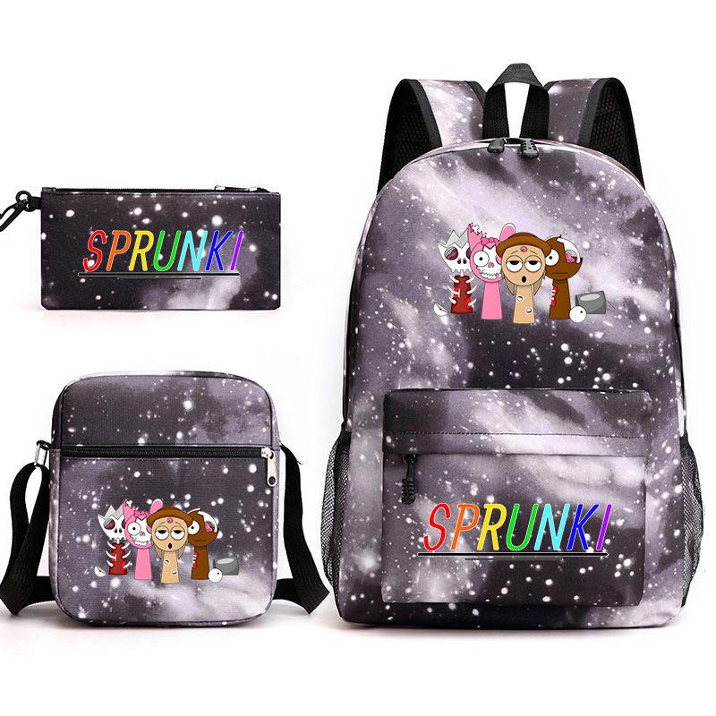 New rhythm box Sprunki music game schoolbag backpack pencil bag three-piece set student heat transfer backpack